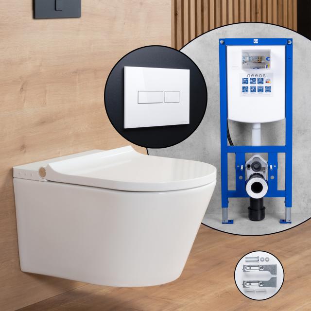 evineo ineo4 & ineo5 Pack complet WC lavant et bâti-support neeos, Plaque de déclenchement avec dispositif d’actionnement carré blanc