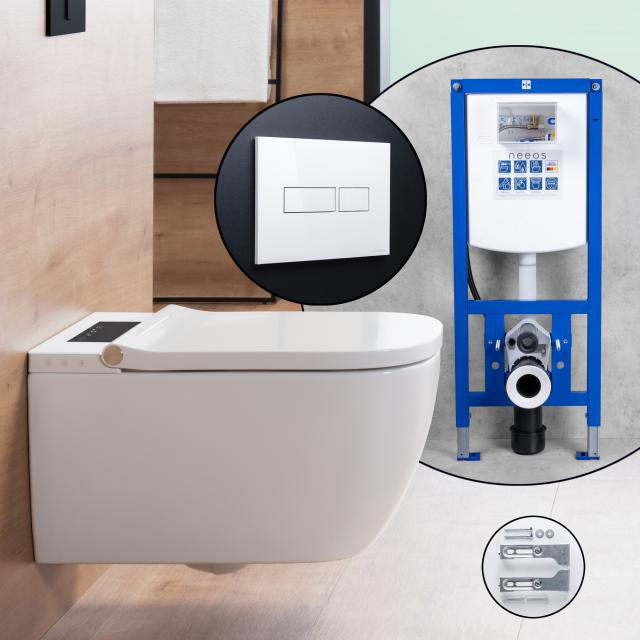 evineo ineo4 & ineo5 softcube Pack complet WC lavant et bâti-support neeos, Plaque de déclenchement avec dispositif d’actionnement carré blanc