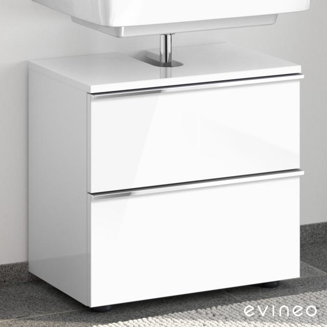 Evineo ineo4 Meuble sous-lavabo sans raccordement au lavabo, avec 2 tiroirs et poignée Façade blanc ultra brillant/corps du meuble blanc ultra brillant