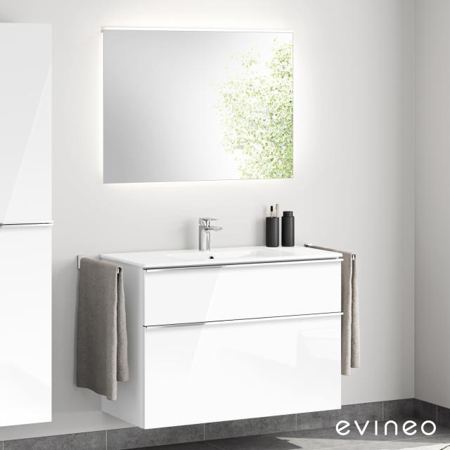 Evineo ineo4 Waschtisch mit Waschtischunterschrank mit Griff, mit Spiegel Front weiß hochglanz/verspiegelt/Korpus weiß hochglanz