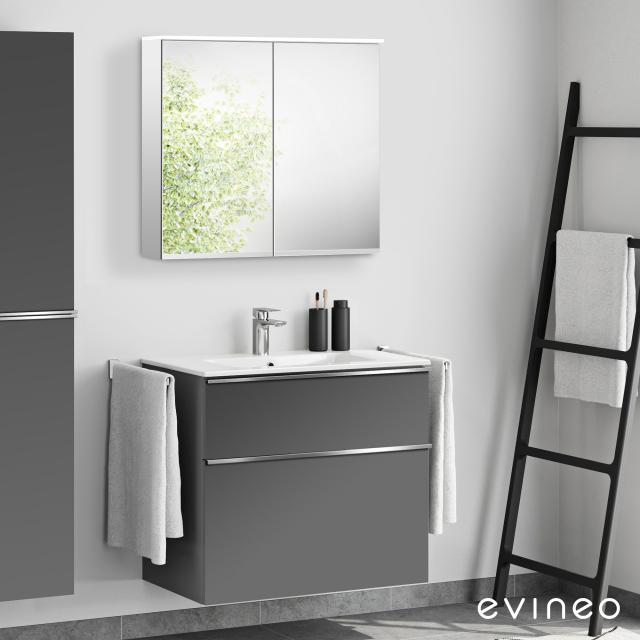 Evineo ineo4 Waschtisch mit Waschtischunterschrank mit Griff, mit LED-Spiegelschrank Front anthrazit matt/verspiegelt / Korpus anthrazit matt/verspiegelt