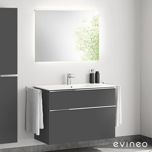Evineo ineo4 washbasin and vanity unit with handle, with LED mirror front matt anthracite/mirrored / corpus matt anthracite