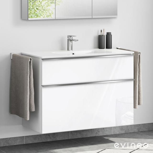 Evineo ineo4 washbasin and vanity unit with 2 pull-out compartments, with handle front white high gloss / corpus white high gloss