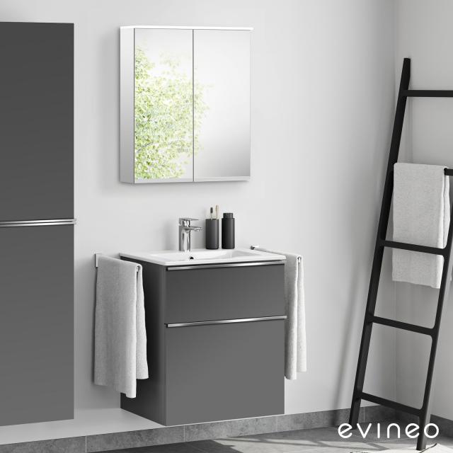 evineo ineo4 washbasin and vanity unit with handle, with mirror cabinet front matt anthracite/mirrored / corpus matt anthracite/mirrored