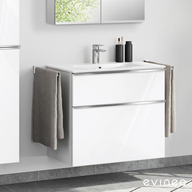 evineo ineo4 washbasin and vanity unit with 2 pull-out compartments, with handle white high gloss