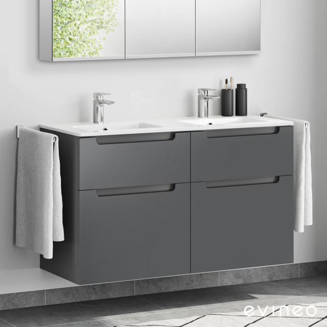 Evineo ineo5 double washbasin and vanity unit with 4 pull-out compartments, with recessed handle front matt anthracite / corpus matt anthracite
