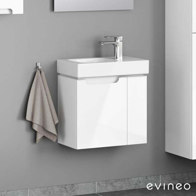 Evineo ineo5 Handwaschbeckenunterschrank mit 2 Türen, mit Griffmulde weiß hochglanz