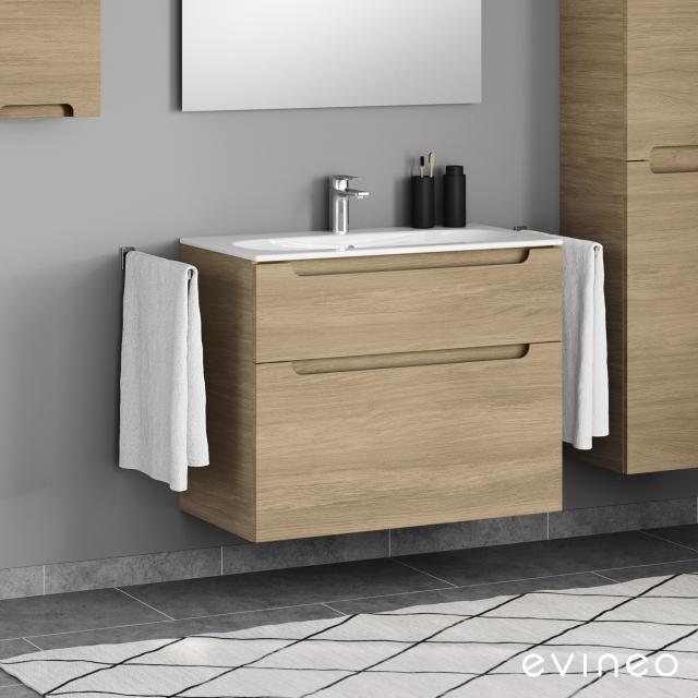 Evineo ineo5 Meuble sous-lavabo avec 2 tiroirs et poignée encastrée Façade chêne/corps du meuble chêne