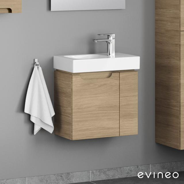 Evineo ineo5 Meuble sous lave-mains avec 2 portes et poignée encastrée Façade chêne/corps du meuble chêne