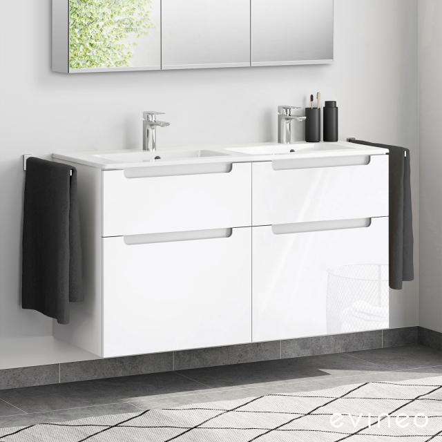 evineo ineo5 vanity unit for double with 4 pull-out compartments, with recessed handle white high gloss