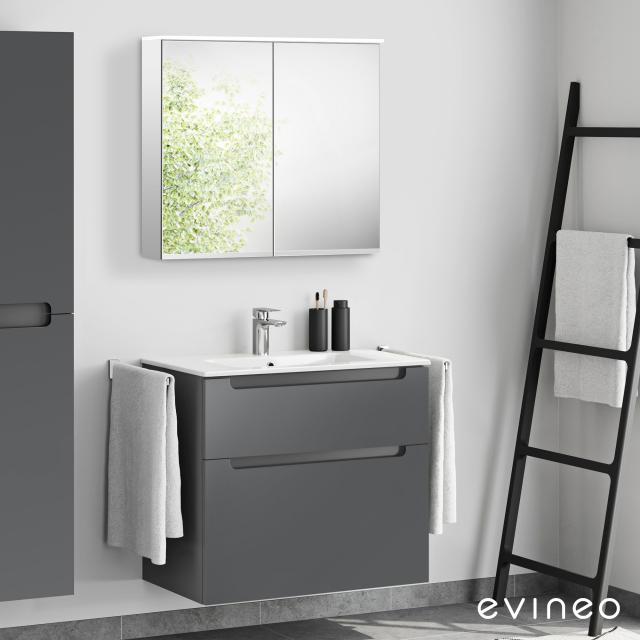 evineo ineo5 Waschtisch mit Waschtischunterschrank mit Griffmulde, mit Spiegelschrank anthrazit matt/verspiegelt