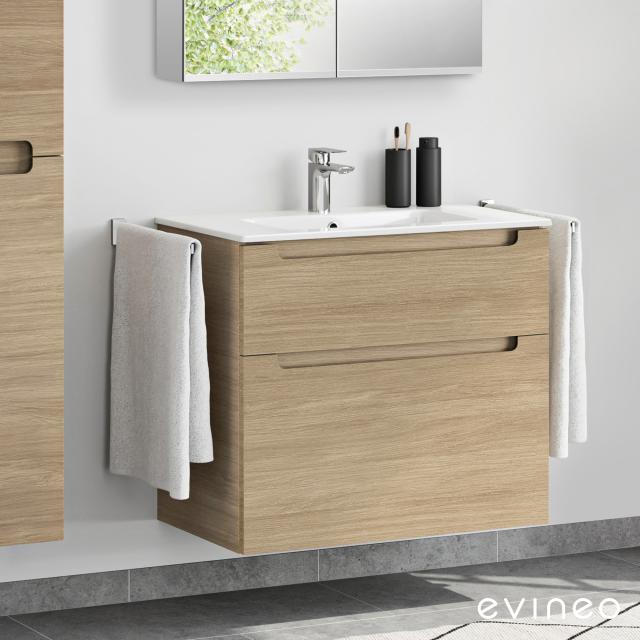 evineo ineo5 washbasin and vanity unit with 2 pull-out compartments, with recessed handle front oak / corpus oak