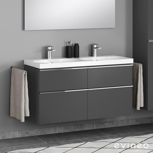 Geberit Acanto double washbasin and evineo ineo4 vanity unit with 4 pull-out compartments, with handles matt anthracite, basin white, with KeraTect, with 2 tap holes