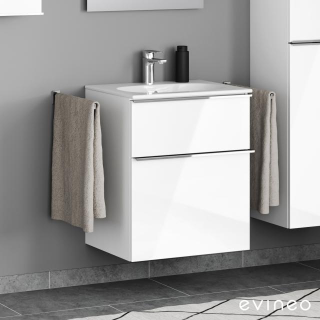 Geberit Acanto Slim washbasin and evineo ineo4 vanity unit with 2 pull-out compartments, with handles white high gloss, basin white, with KeraTect, with 1 tap hole