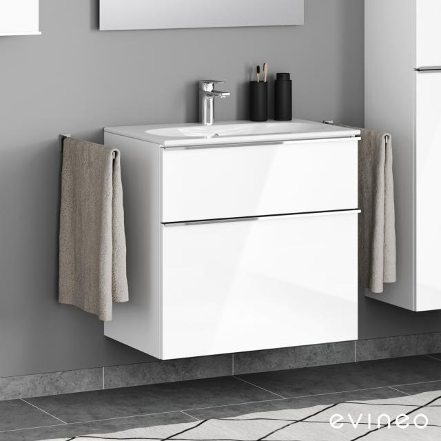 Geberit Acanto Slim washbasin and Evineo ineo4 vanity unit with 2 pull-out compartments, with handles front white high gloss / corpus white high gloss, WB white, with KeraTect, with 1 tap hole