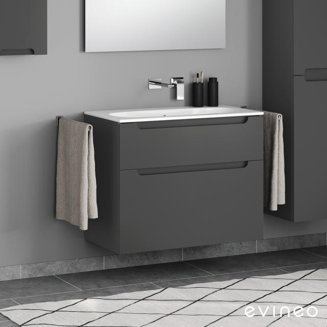 Geberit Acanto Slim washbasin and evineo ineo5 vanity unit with 2 pull-out compartments, with recessed handles matt anthracite, basin white, without tap hole