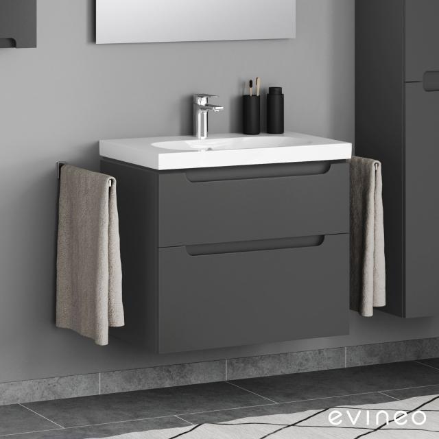 Geberit Acanto washbasin and evineo ineo5 vanity unit with 2 pull-out compartments, with recessed handles matt anthracite, basin white, with KeraTect, with 1 tap hole, with overflow
