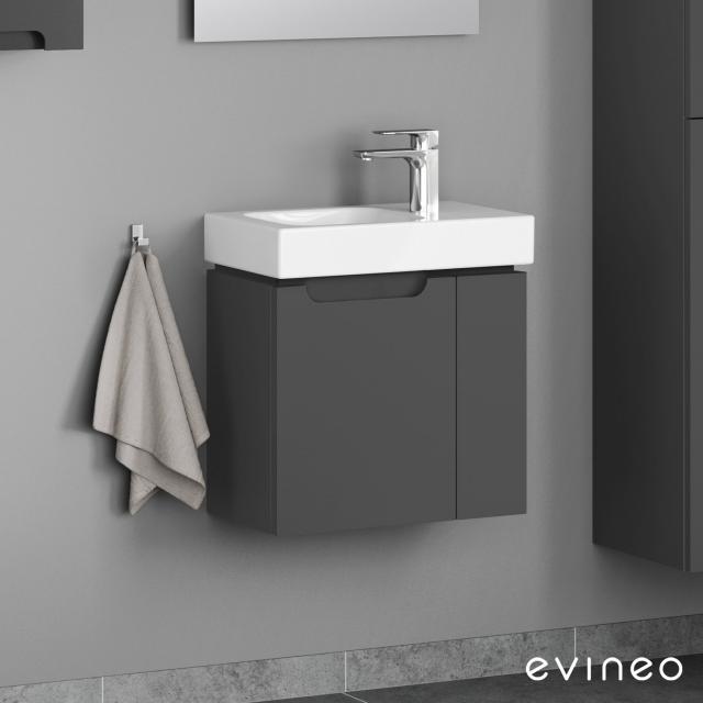 Geberit iCon hand washbasin with evineo ineo5 vanity unit with 2 doors, with recessed handle matt anthracite, basin white, with KeraTect