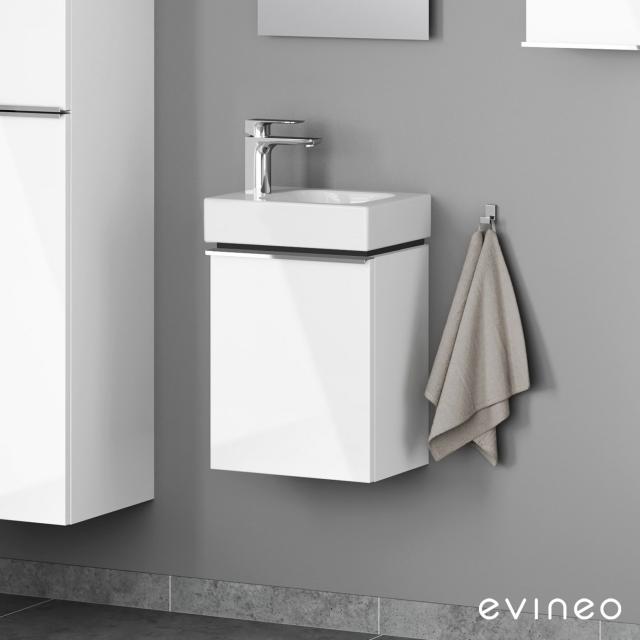 Geberit iCon Lave-mains avec meuble sous-lavabo evineo ineo4, 1 porte et poignée blanc ultra brillant, lavabo blanc, avec KeraTect
