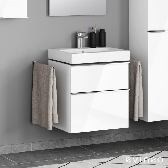 Geberit iCon washbasin mit Evineo ineo4 vanity unit with 2 pull-out compartments, with handles front white high gloss / corpus white high gloss, WB white, with KeraTect, with 1 tap hole, with overflow