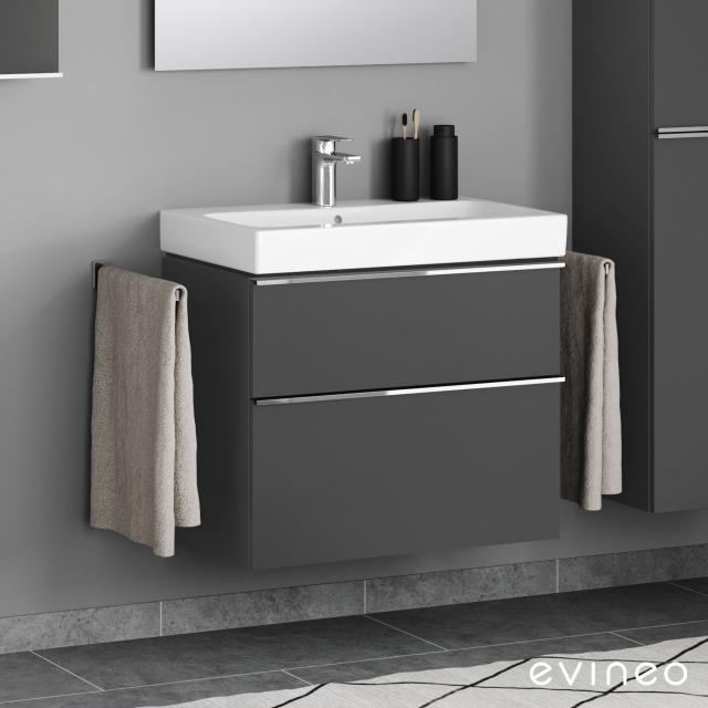 Geberit iCon washbasin mit Evineo ineo4 vanity unit with 2 pull-out compartments, with handles front matt anthracite / corpus matt anthracite, WB white, with KeraTect, with 1 tap hole, with overflow