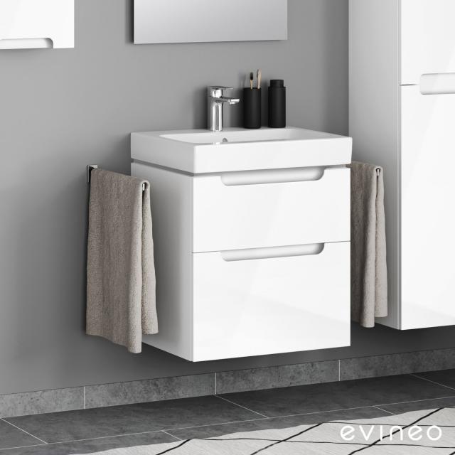 Geberit iCon washbasin and Evineo ineo5 vanity unit with 2 pull-out compartments, with recessed handles front white high gloss / corpus white high gloss, WB white, with KeraTect, with 1 tap hole, with overflow
