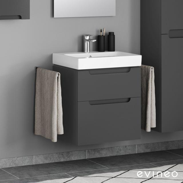 Geberit iCon washbasin and evineo ineo5 vanity unit with 2 pull-out compartments, with recessed handles matt anthracite, basin white, with KeraTect, with 1 tap hole, with overflow