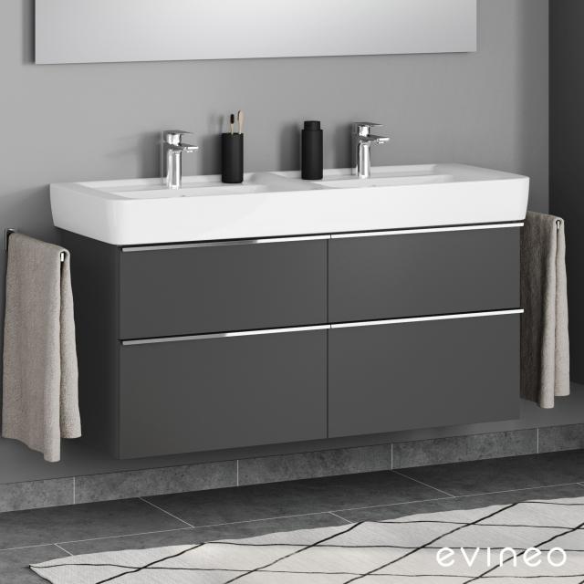 Geberit Renova Plan double washbasin with evineo ineo4 vanity unit with 4 pull-out compartments, with handles matt anthracite, basin white
