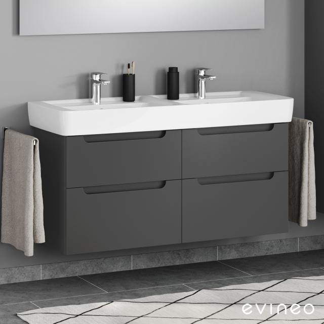 Geberit Renova Plan double washbasin with evineo ineo5 vanity unit with 4 pull-out compartments, with recessed handles matt anthracite, basin white