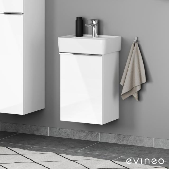 Geberit Renova Plan hand washbasin with evineo ineo4 vanity unit with 1 door, with handle white high gloss, basin white