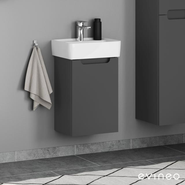 Geberit Renova Plan hand washbasin with evineo ineo5 vanity unit with 1 door, with recessed handle matt anthracite, basin white