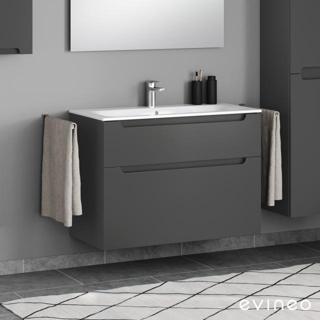 Geberit Renova Plan Slim Lavabo avec meuble sous-lavabo evineo ineo5, 2 tiroirs et poignée encastrée anthracite mat, lavabo blanc, avec Keratect