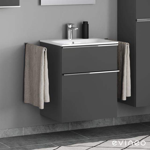 Geberit Renova Plan Slim washbasin and evineo ineo4 vanity unit with 2 pull-out compartments, with handles matt anthracite, basin white, with KeraTect