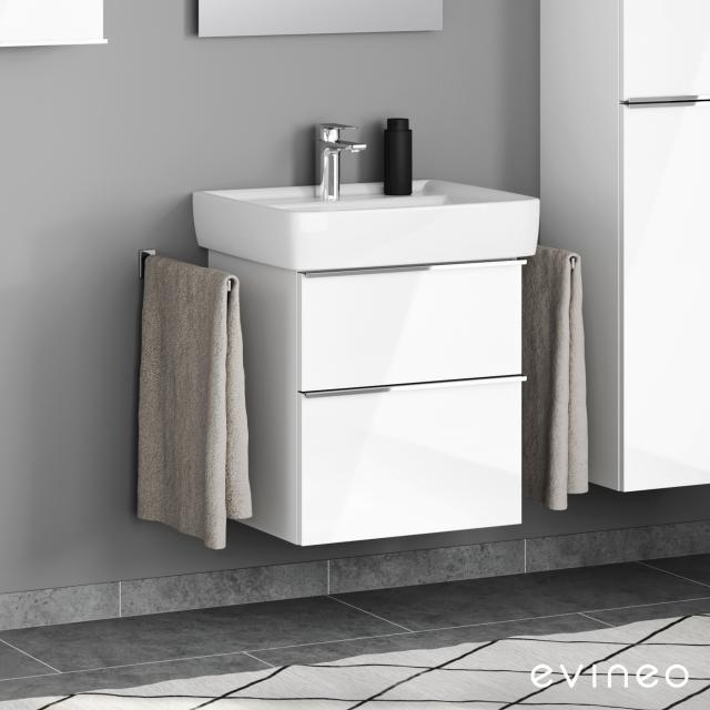 Geberit Renova Plan washbasin with evineo ineo4 vanity unit with 2 pull-out compartments, with handles white high gloss, basin white