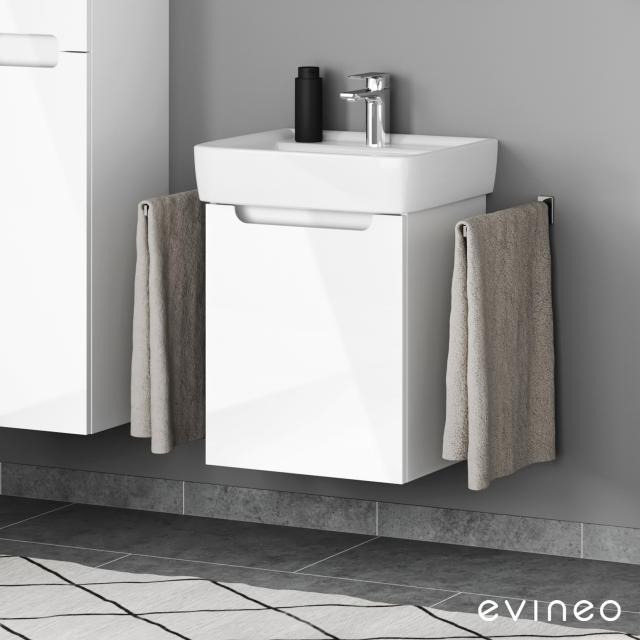 Geberit Renova Plan washbasin with evineo ineo5 vanity unit with 1 door, with recessed handle white high gloss, basin white