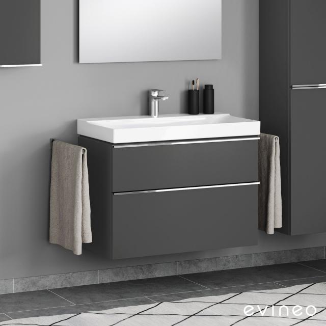 Geberit Xeno² washbasin and evineo ineo4 vanity unit with 2 pull-out compartments, with handles matt anthracite, basin white, with KeraTect, with 1 tap hole
