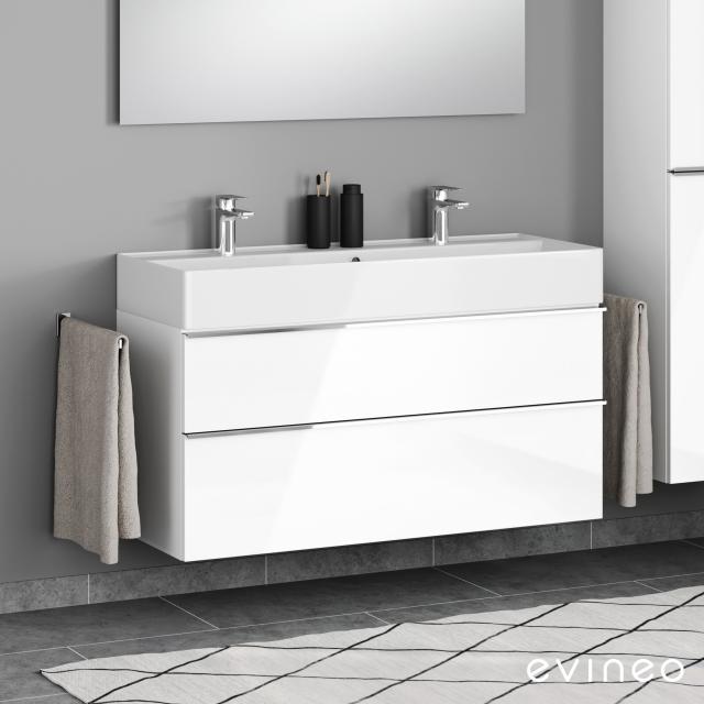 Scarabeo Teorema 2.0 double washbasin with Evineo ineo4 vanity unit with 2 pull-out compartments, with handles front white high gloss / corpus white high gloss, WB white, with BIO System coating