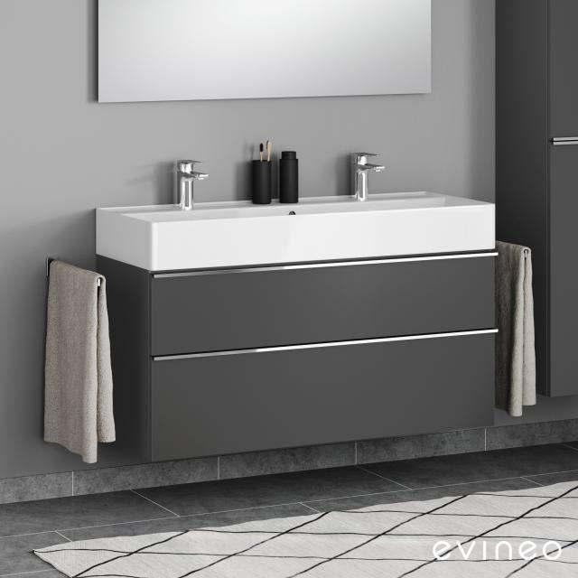 Scarabeo Teorema 2.0 double washbasin with evineo ineo4 vanity unit with 2 pull-out compartments, with handles matt anthracite, basin white, with BIO System coating