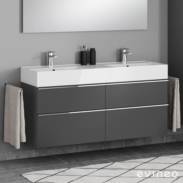 Scarabeo Teorema 2.0 double washbasin with Evineo ineo4 vanity unit with 4 pull-out compartments, with handles front matt anthracite / corpus matt anthracite, WB white, with BIO System coating