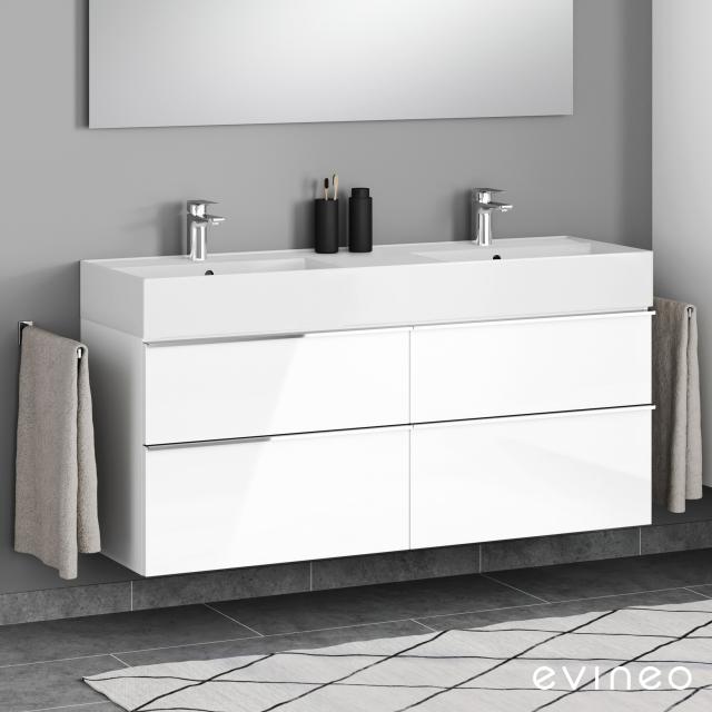 Scarabeo Teorema 2.0 double washbasin with Evineo ineo4 vanity unit with 4 pull-out compartments, with handles front white high gloss / corpus white high gloss, WB matt white, with BIO System coating