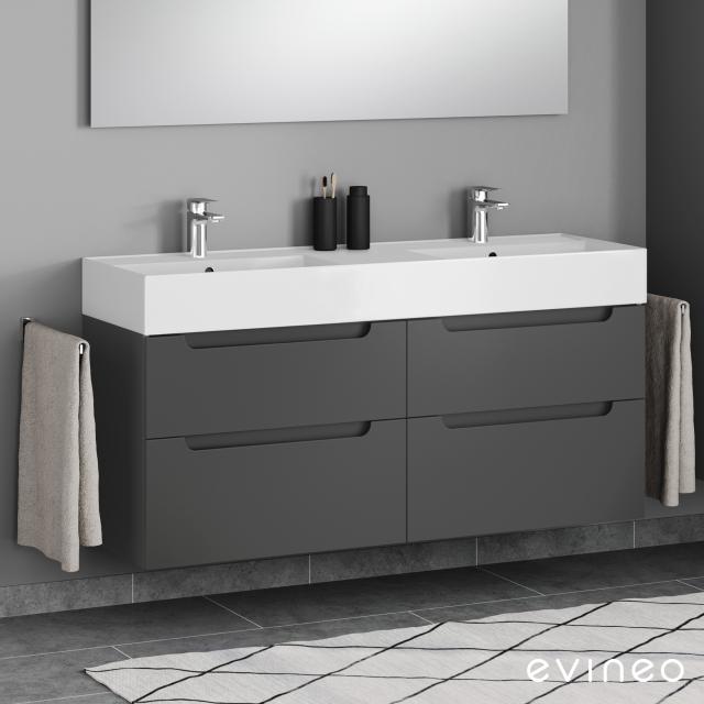 Scarabeo Teorema 2.0 double washbasin Evineo ineo5 vanity unit with 4 pull-out compartments, with recessed handles front matt anthracite / corpus matt anthracite, WB matt white, with BIO System coating