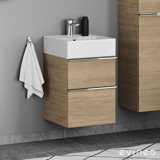 Scarabeo Teorema 2.0 hand washbasin with evineo ineo4 vanity unit with 2 pull-out compartments, with handles oak, basin matt white, with BIO System coating