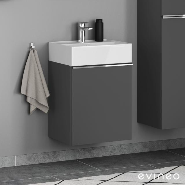 Scarabeo Teorema 2.0 hand washbasin with evineo ineo4 vanity unit with 1 door with handle matt anthracite, basin white, with BIO System coating