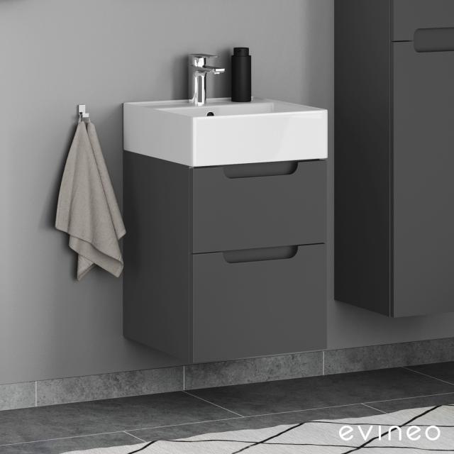 Scarabeo Teorema 2.0 hand washbasin Evineo ineo5 vanity unit with 2 pull-out compartments, with recessed handles front matt anthracite / corpus matt anthracite, WB white, with BIO System coating
