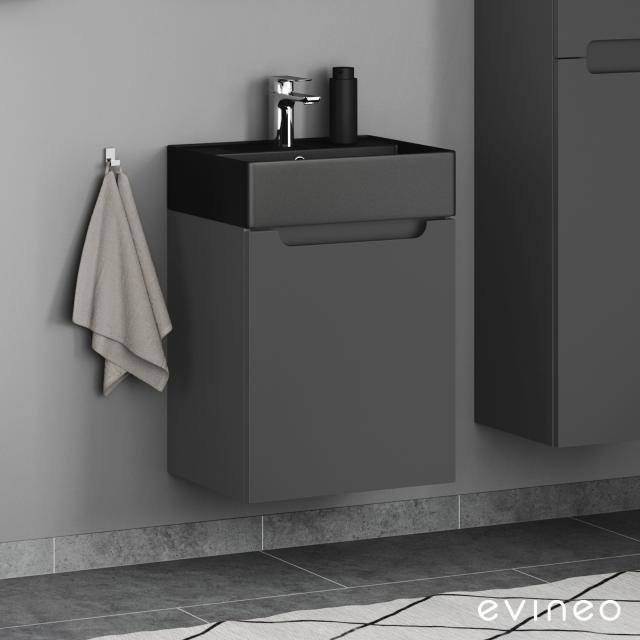 Scarabeo Teorema 2.0 hand washbasin with evineo ineo5 vanity unit with 1 pull-out compartment, with recessed handle matt anthracite, basin matt black, with BIO System coating