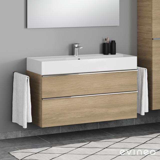 Scarabeo Teorema 2.0 washbasin with Evineo ineo4 vanity unit with 2 pull-out compartments, with handles front oak / corpus oak, WB matt white, with BIO System coating