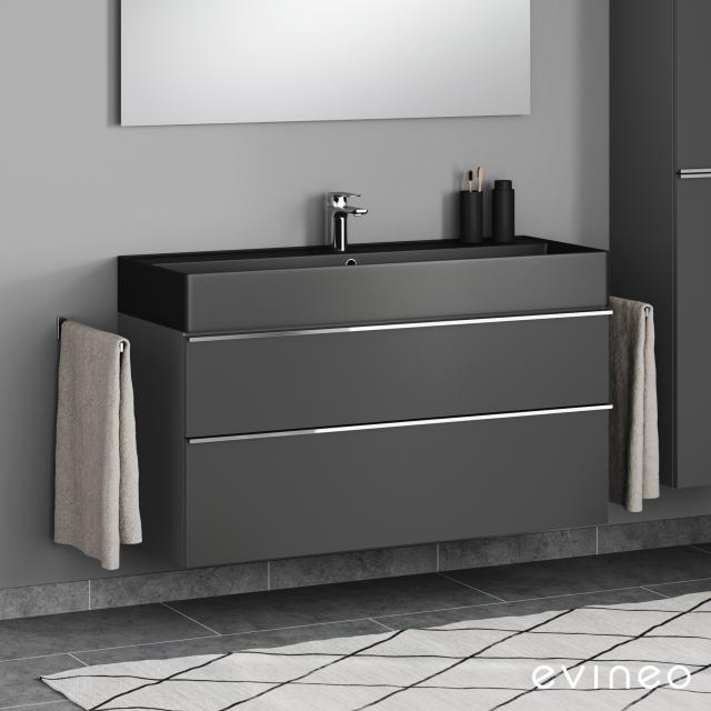 Scarabeo Teorema 2.0 washbasin with evineo ineo4 vanity unit with 2 pull-out compartments, with handles matt anthracite, basin matt black, with BIO System coating