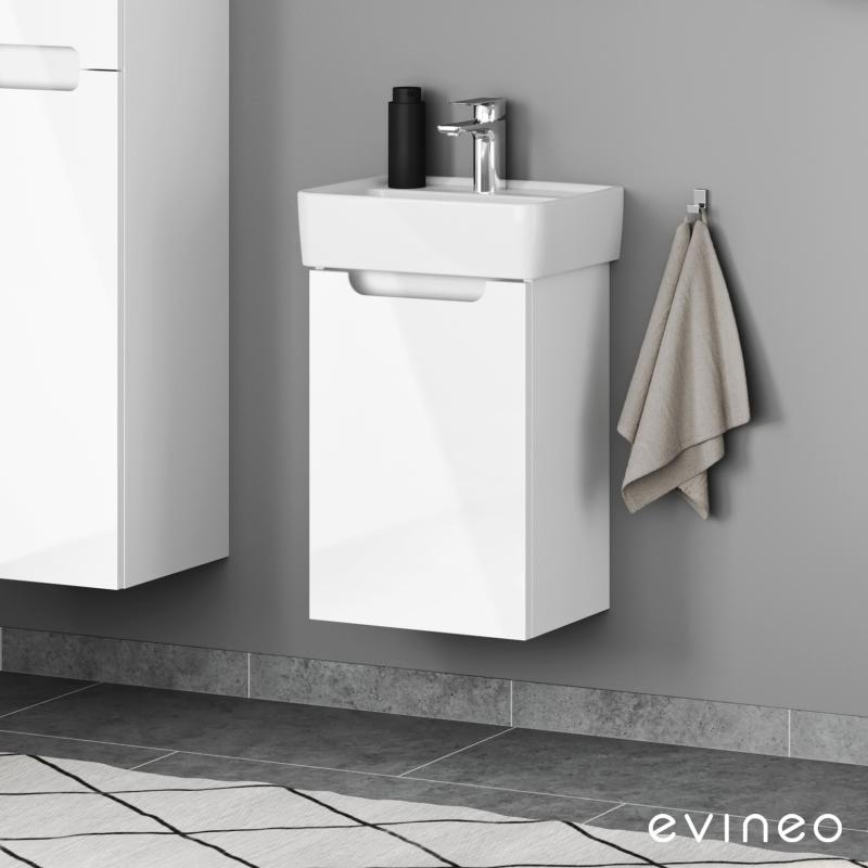 Evineo ineo5 Meuble sous lave-mains avec 1 porte et poignée encastrée, BE0336WH