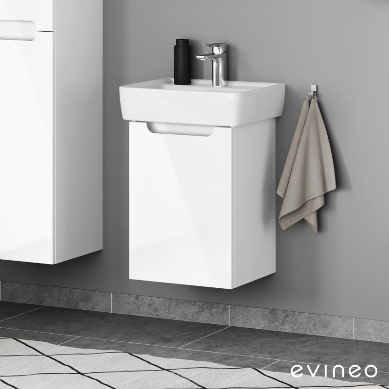 Evineo ineo5 Meuble sous lave-mains avec 1 porte et poignée encastrée, BE0338WH