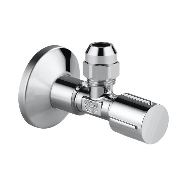 Grohe angle valve slide-on escutcheon and metal handle chrome, not self-sealing, with compression joint